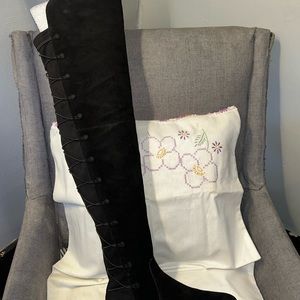 Vince Camuto “Tru Sue” BackElastic Lace Up Over The Knee Boots